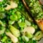 Nigel Slater’s recipes for green vegetable stew with basil pesto toasts, and asparagus with melted cheese