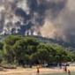 Beachgoers in Greece watch wildfire burn after intense heatwave – video